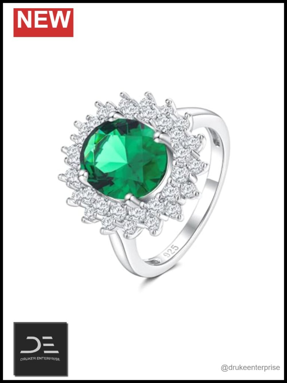 Sterling Silver Oval Created Gemstone Ring Halo Zirconia Statement Engagement